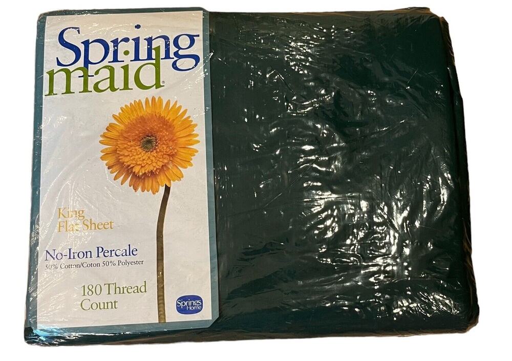 Vintage Springmaid King Flat Sheet Cotton/Polyester Blend 180 TC Hunter Green